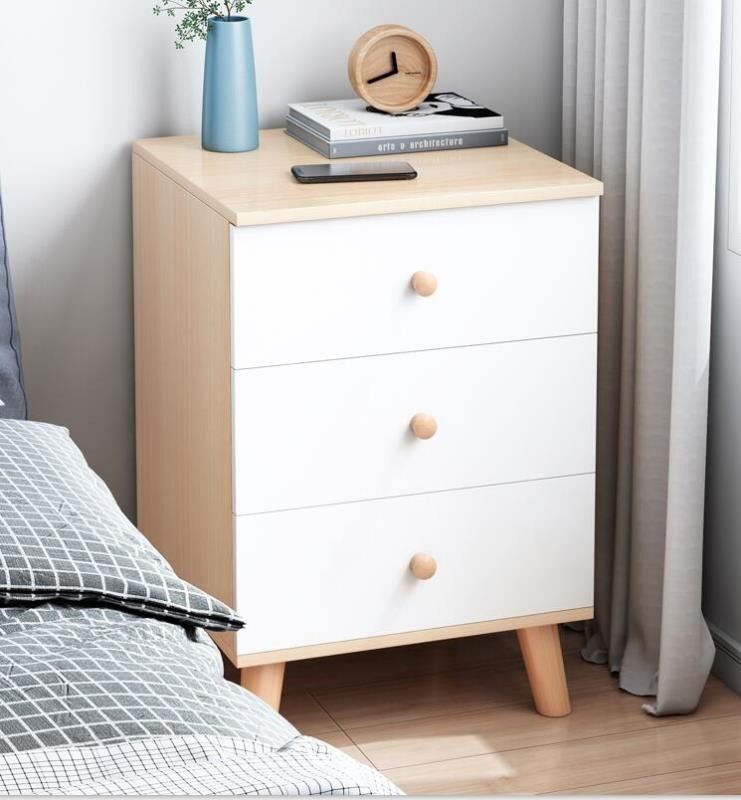 Rustproof 23 Inch Tall Nightstand , 40kg White Three Drawer Bedside Table